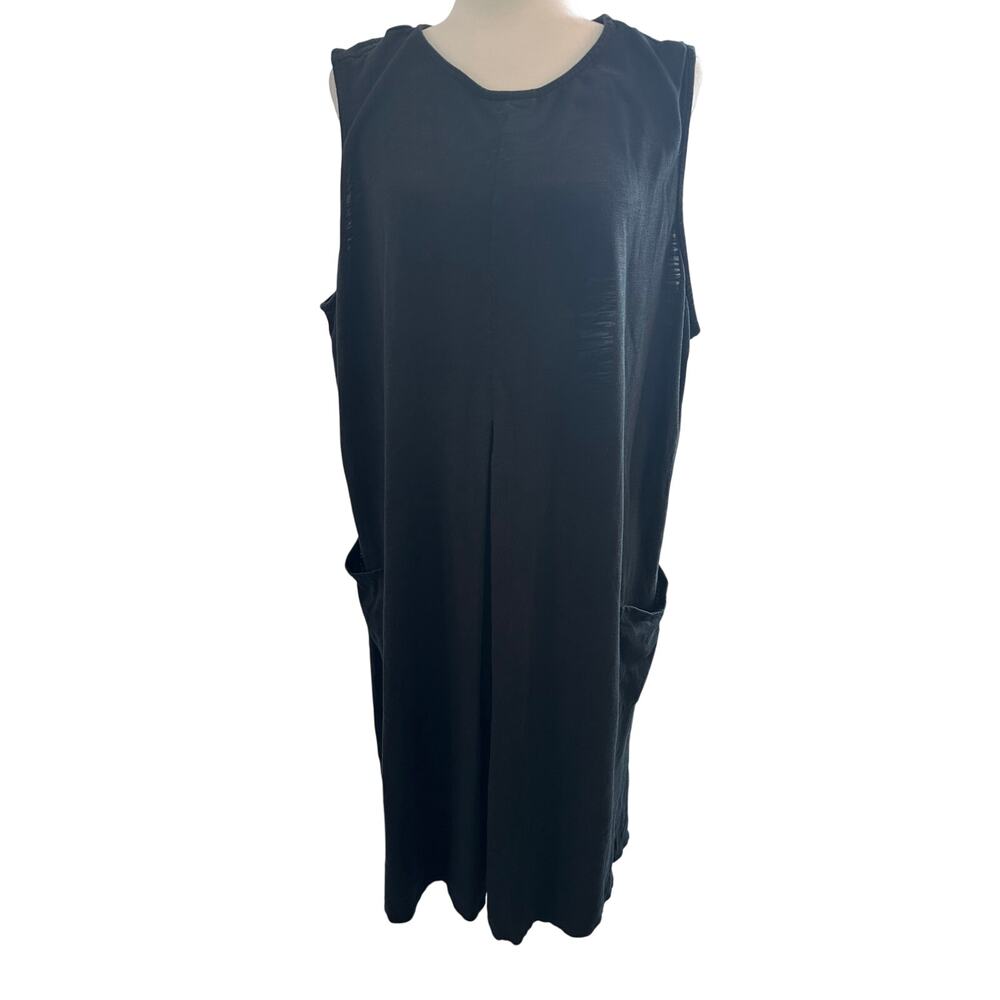 J Jill 3X Black Sleeveless Pocket Dress Midi Shift Cotton Modal Plus Lagenlook